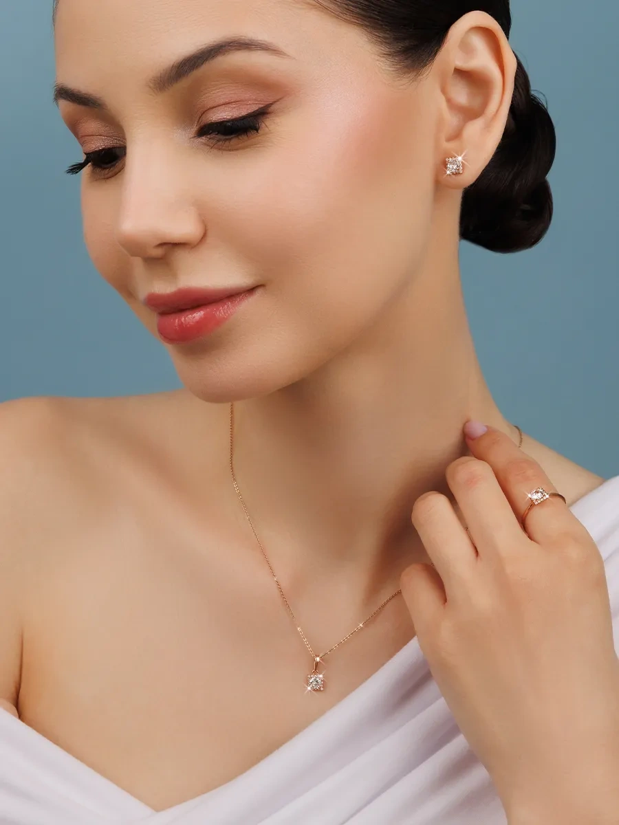 Veronika 925 Ayar Gümüş Kare Pırlanta Taşlı Pıçak Küpe 449754122 Altın