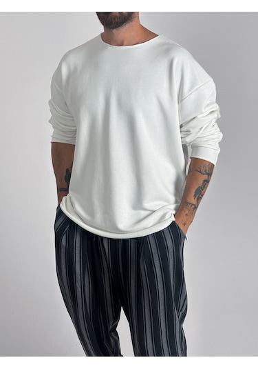 Basic Ekru Erkek Sweatshirt Coc1016 Ekru