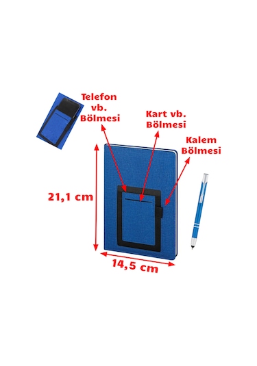 Not Defteri Touchpen Metal Tükenmez Kalemli Çizgili Cepli Defter