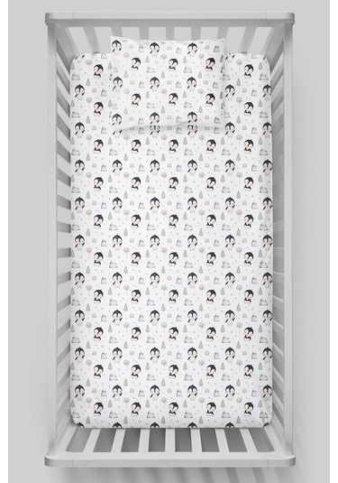 Organik Bebek Boy Lastikli Çarşaf Seti 80x140 - Kutup Dostları Penguenler