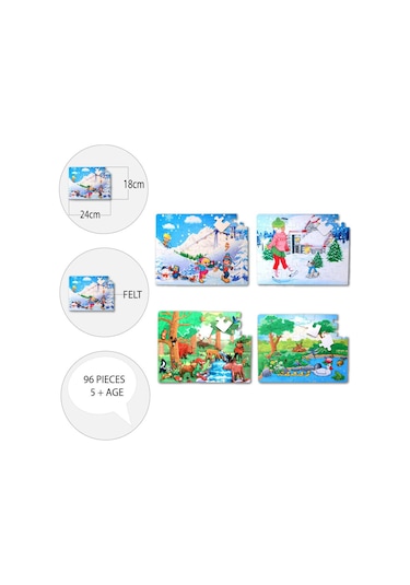 4 Set 96 Parça Tox Orman Ve Kış 5+ Keçe Yapboz 5 Yaş Puzzle T