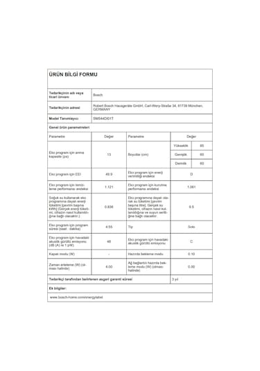 Bosch SMS44DI01T 4 Programlı 13 Kişilik Bulaşık Makinesi