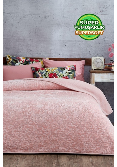 Evlen Home 3 Kg Embos Baskılı Pamela Kalın Çift Kişilik Battaniye 230x240 Cm Pudra Pudra