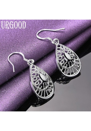925 Ayar Gümüş Damlacık Hollow Damla Küpe Moda Takı