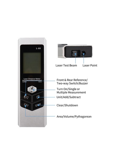 Qingmipy Usb Şarjlı Ultra Mini Lazer Ölçer - 60m Mesafe, Alan/hacim Hesaplama, Ip54 Su Geçirmez, Elektronik Seviye Siyah