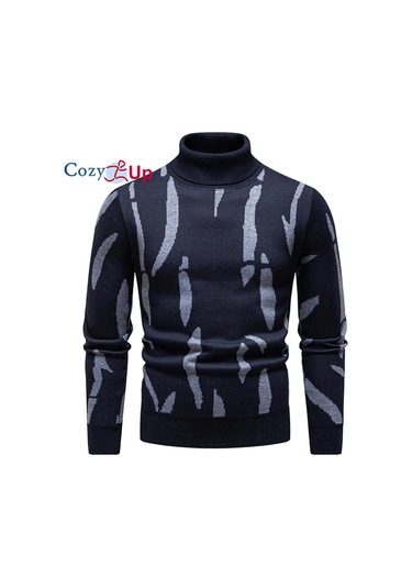 Cozy Up Erkek Kalınlaştırılmış Ve Kabarık Yüksek Yaka Kazak Lacivert