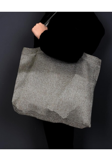 Hasır Dokulu Körüklü Kadın Kol Ve Omuz Çantası  Gümüş Kahve-1412