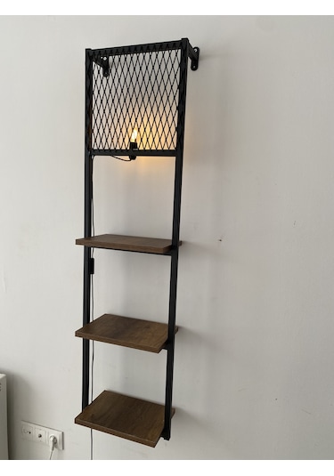 Kitaplıklı Aplik Duvar Rafı Ve Lambader Siyah