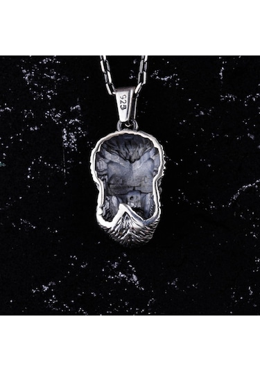 925 Ayar Gümüş Sakallı Kafatası Kolye, Gözlük Takmış El Yapımı Kafatası Pendenti, Cesur Erkek Takısı Gümüş