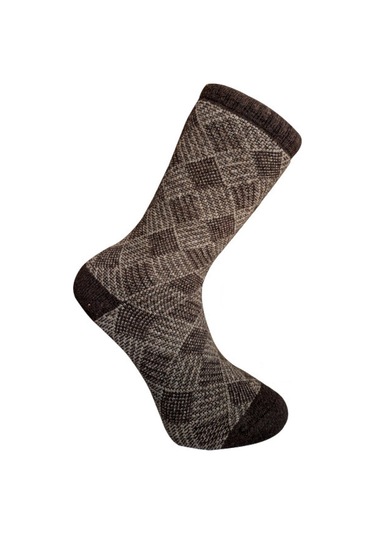 Kuzu Yünü Havlu Erkek Çorabı - Eskimo - Kahverengi - No: 41-44 13905 Çok Renkli