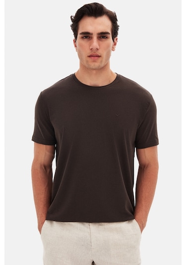 Ds Damat Regular Fit Kahverengi Düz Nakışlı %100 Pamuk T-shirt 4hc140632006m Kahve