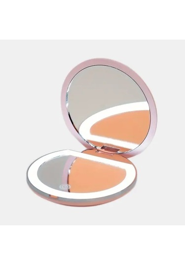 Brightnova Pink2x Portable Led Seyahat Makyaj Aynası Çift Taraflı El Tipi 2x 5x Büyütmeli Katlanır Kompakt Ahşap
