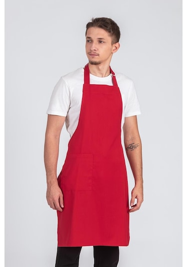 Erkek Boyundan Asmalı Barista Şef Mutfak Önlüğü Kırmızı