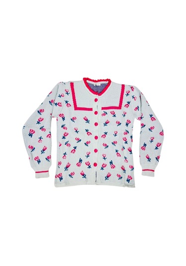 Çok Çiçekli Triko Hırka Gri