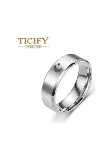 Beyaz Tasarım Sensörü Titanyum Çelik Halkaya Karşı Çift Ay Yıldız Güneş Halkası