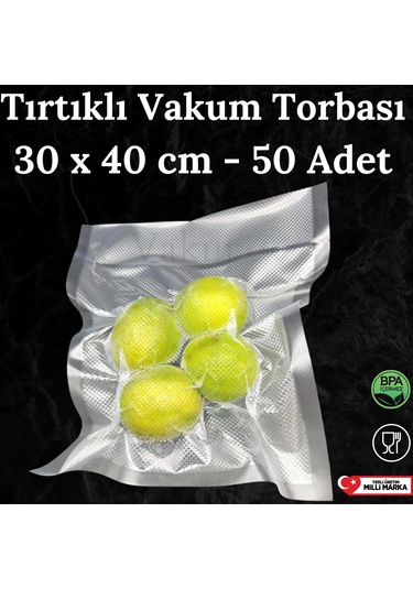 Tırtıklı Vakum Makinesi Poşeti Torbası- 30X40 Cm - 50 Adet