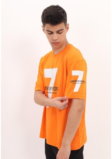 Erkek Çocuk Pamuklu 7 Baskılı Rahat Kalıp Tshirt-12815-turuncu Turuncu
