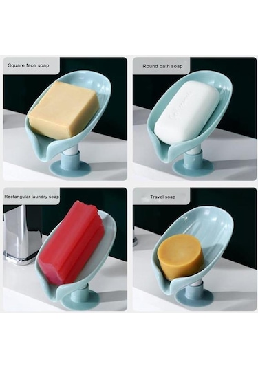 Gri Yaprak Şekilli Sabunluk Duş Sabunu Raf Banyo Sabunu Kutusu Dikey Vantuz Çamaşır Sabunu Bulaşık Depolama Tepsisi Banyo Malzemeleri