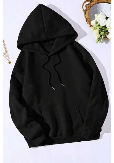 Unisex Mantar Baskılı Oversize Sweatshirt Siyah