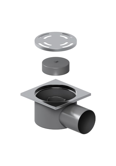 Aqua Bagno Basic 1.0 Yer Sifonu 10x10 Cm. Metal Paslanmaz Kapaklı-304 ,50 Lık, Yandan Çıkış