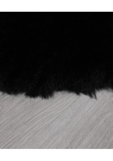 Dekoratif Tavşan Tüyü Ultra Yumuşak Peluş Yuvarlak Halı Siyah