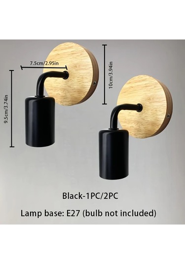 Dashanshop Siyah İki Paket Modern Ahşap Metal Duvar Lambası Yatak Odası Aydınlatma Siyah