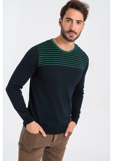 Heyss Bisiklet Yaka Sırt Detaylı Erkek Triko Kazak (381025109) Lacivert