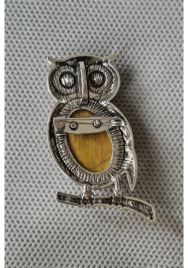 Baykuş Motifi Kaplangözü Broş Br10-7 Açık Kahverengi