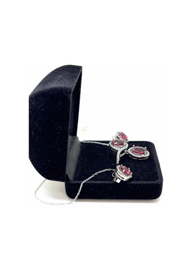 Oya Silver Lal Taşlı Işıltılı Gümüş Set&takım