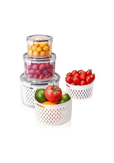 3 Adet Buzdolabı Saklama Kutusu Yuvarlak Şeffaf Drenaj Sepeti Meyve Sebze Taze Saklama Kutusu Bpa , Fda Yok