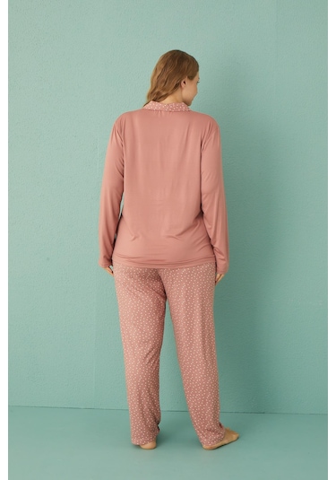 Gd Goldoremi 50851-9 Büyük Beden Kadın Puantiyeli Önden Düğmeli Pijama Takım 001