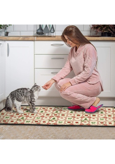 Noel Desenli 2'li Mutfak Matı, Anti-yorgunluk, Yastıklı Ve Kaymaz, Mutfak Ve Ofis İçin Noel Baba Noel Gülü