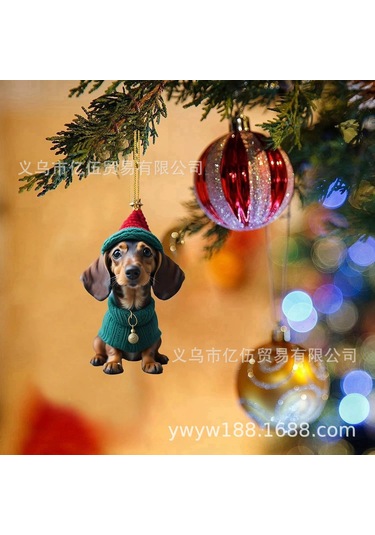 Qingmipy Yılbaşı Temalı Köpek Figürlü Araç İçi Dekor Asılı Akrilik Otomobil Aksesuarı - Dayanıklı Ve Şık Kırmızı