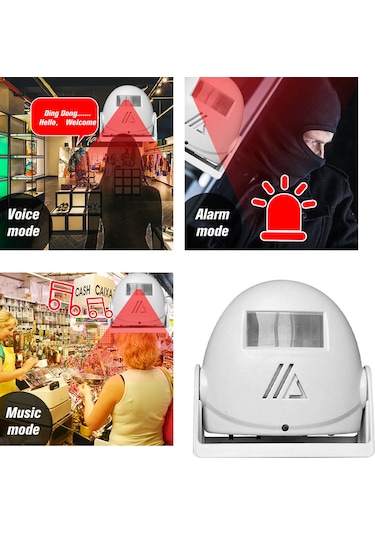 Geeksen Kablosuz Kapı Zili - Hareket Sensörlü, 3 Modlu, 8 Metre Algılama, 80db Sesli Beyaz