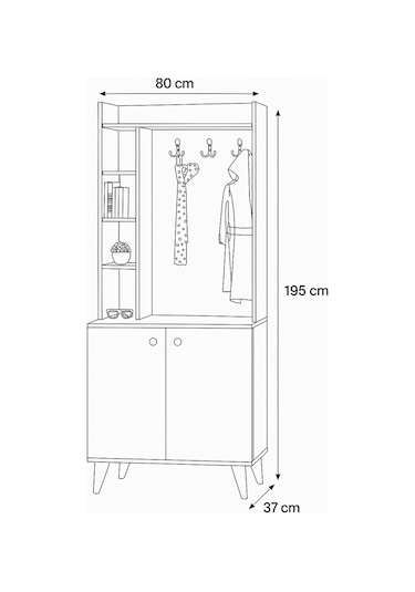İnci Portmanto Askılıklı Beyaz Raflı Çok Bölmeli 2 Kapaklı Yüksek Ayaklı Portmanto 80x37x195 Cm