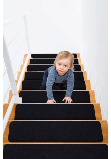 Halifleks Yapışkan Tabanlı Merdiven Basamak Paspası Rip Halı Kaymaz Tabanlı - Siyah Null