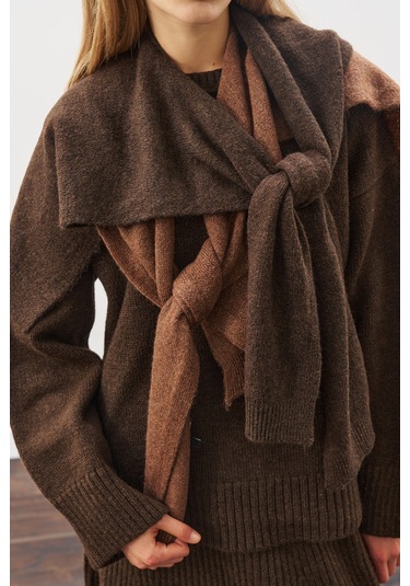 Kare Yaka Bağlamalı Triko Atkı Kahverengi Kahverengi