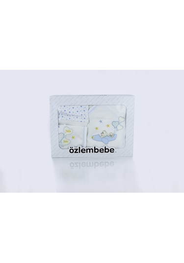 Desenli 5li Zıbın Set Beyaz - Mavi