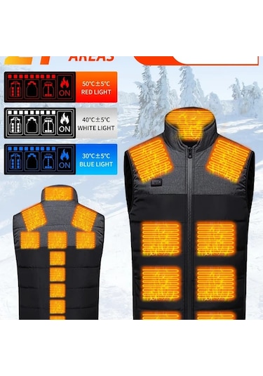 Willowhaven Gri Asya S 21 Bölge Isıtmalı Yelek, 4 Anaşlı 3 Hızlı V Yaka Isıtıcı Giysi