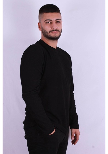Trender O Yaka Waffle Siyah Erkek Sweatshirt 5073-2 Siyah