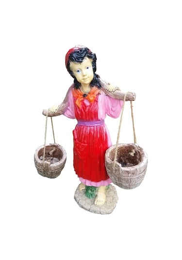 Saksılı Sepetli Yoğurtçu Testili Kız 70 Cm Ev Ve Bahçe Heykeli