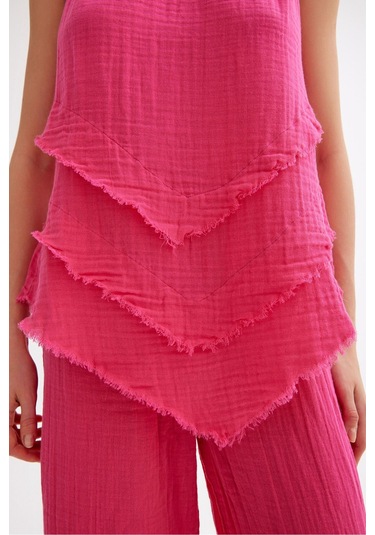 Pamuk Müslin Üçgen Bluz - Şık Ve Rahat Yaz Tasarımı Pembe