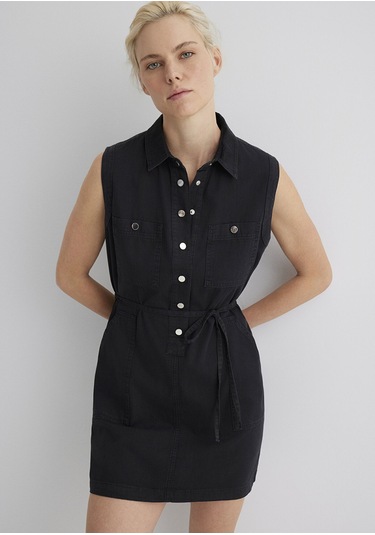 Mavi - Simla Gold Klasik Puslu Siyah Jean Elbise 1310659-89758 Siyah