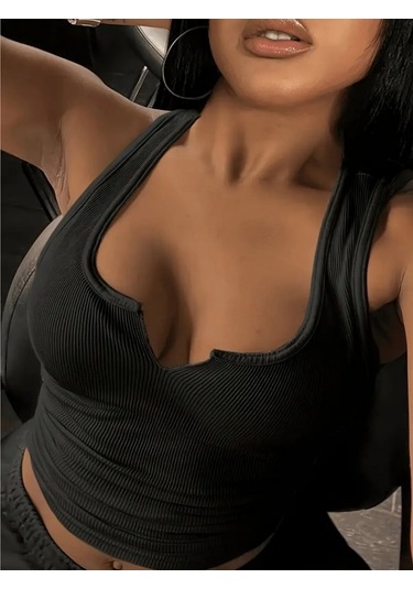 Munn Collection Kadın Kolsuz V Yakalı Kaşkorse Bluz Siyah