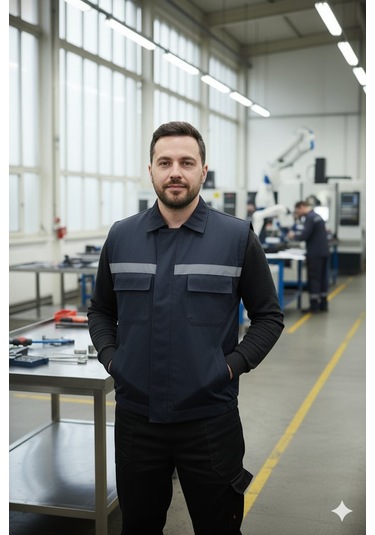 Erkek Reflektörlü Kalın Gabardin Kumaş Kışlık Iş Ve Çalışma Yeleğ Lacivert