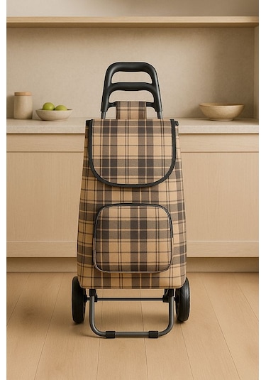 Su Geçirmez Çantalı Katlanabilir Alüminyum Pazar Arabası  Kahverengi