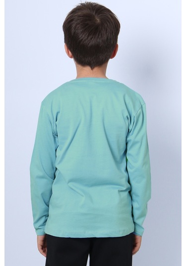 Erkek Çocuk Uzun Kollu Tshirt Karakter Baskılı Bisiklet Yaka E10 Yeşil