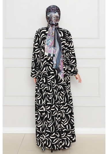 Beli Kuşaklı Çapraz Fırfırlı Lale Elbise-siyah-4465 Siyah