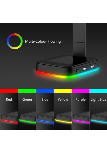 Sones Rgbd9 Rgb Kulaklık Standı Renk Değiştiren Oyuncu Kulaklığı Standı Çift Usb Bağlantı Noktalı Oyuncu Kulaklığı Ekran Standı Siyah