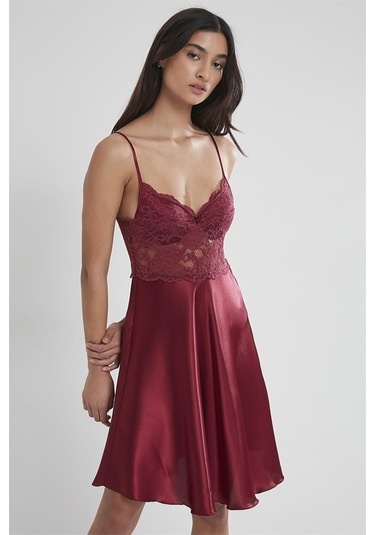 Pierre Cardin 627 Kadın İp Askılı Saten Gecelik-bordo Bordo
